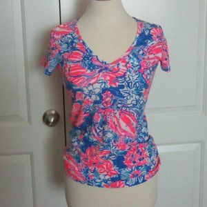 Lilly Pulitzer Bay Blue Michele V-Neck Top Small